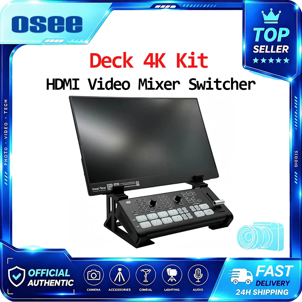 OSEE GoStream Deck 4K With Screen Kit for Live Streaming Video Mixer Switcher + Stand 4ch HDMI Input with Recording and Playback
