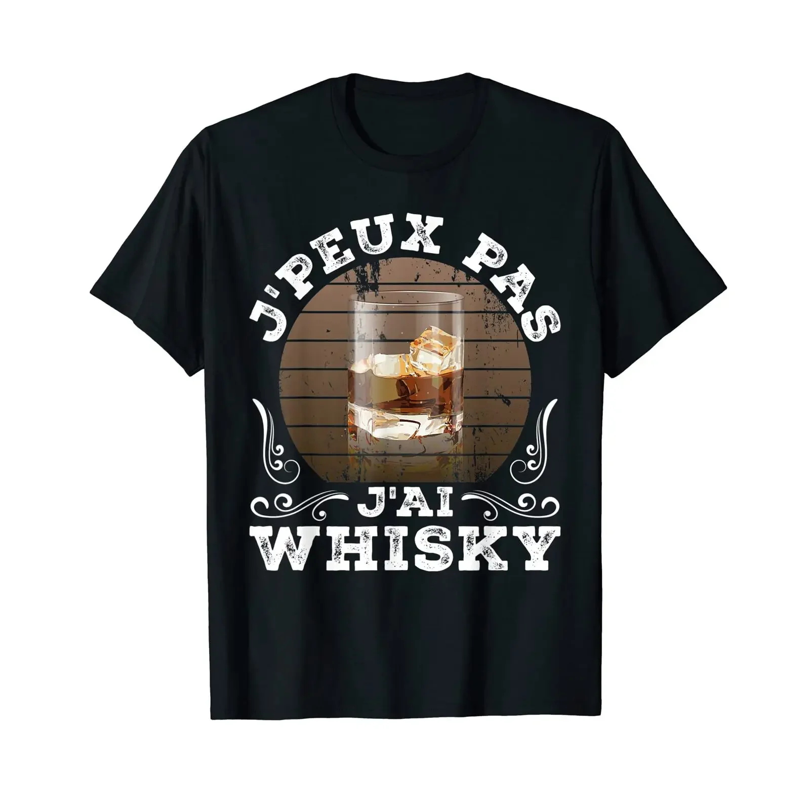 Lustiger Mann trinkt Bourbon J'Peux Pas J'ai Whisky T-Shirt Schwarz S Vintage gewaschen Stilvolle Designerkleidung Unisex leicht