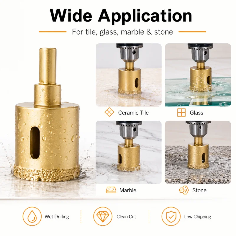Gold Diamond Hole Saw Drill Bit Set 6-35mm, 12Pcs Hollow Core Hole Opener for Ceramic Tile, Glass, Marble & Stone Wet Drilling - view 4