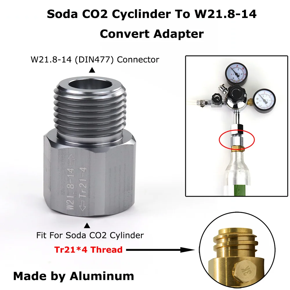 CO2 Cylinder (Sodastream Blue Tank) To W21.8-14 Convert Adapter For Aquarists Aquarium Fish or Homebrew Beer Keg Co2 Regulators