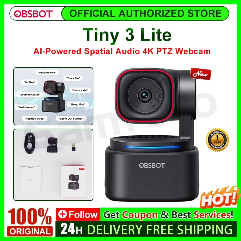 OBSBOT Tiny 3 Lite AI-Powered Spatial Audio 4K Webcam - AI