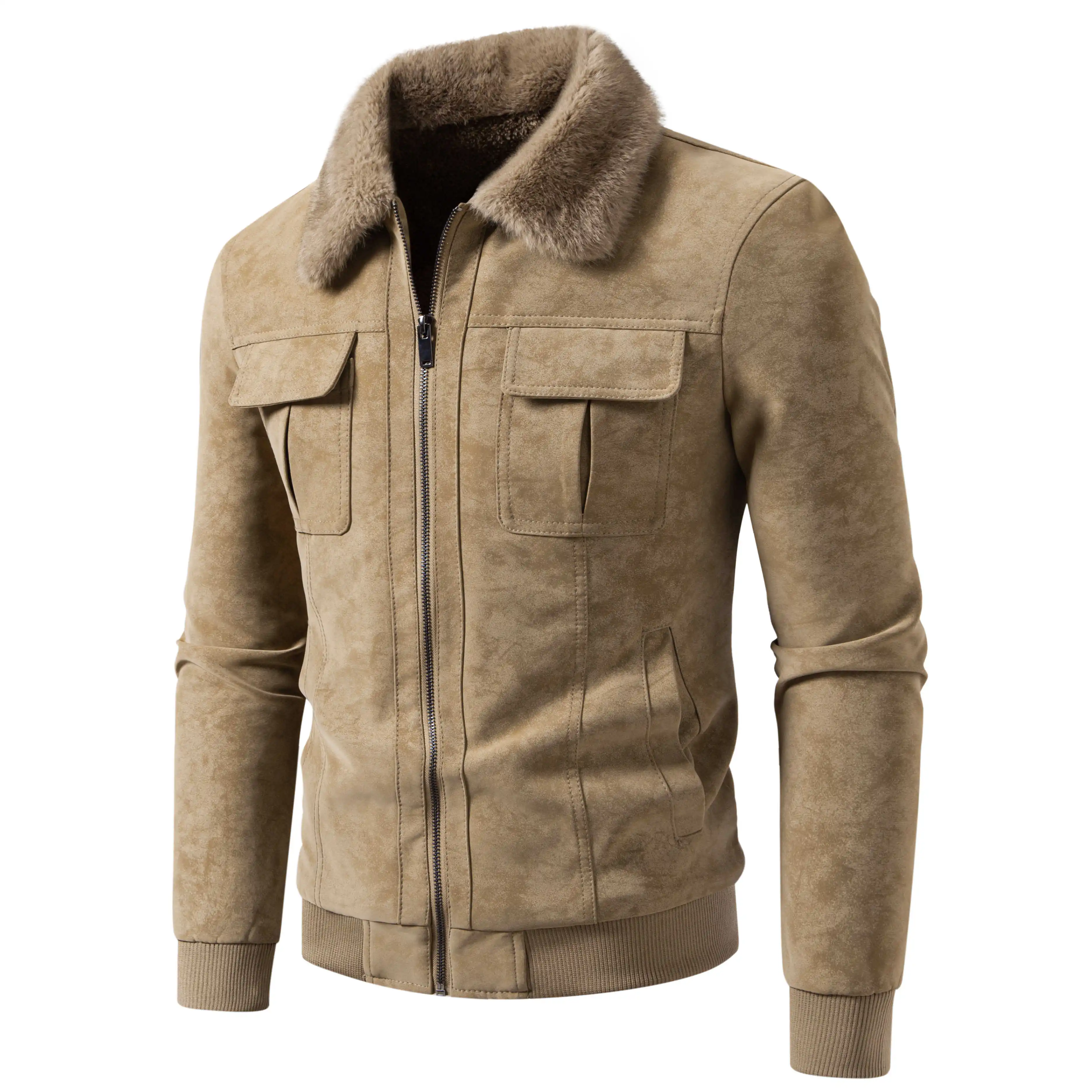 

Men's Thick Faux Fur Collar Jacket Warm Plush Lining Stylish Outerwear Casual Commuter Coat for Fall Winter