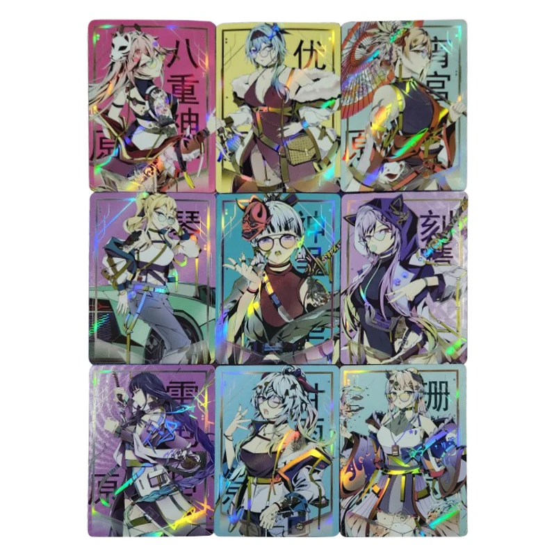 

Diy 9Pcs/set Genshin Girls Flash Card Beelzebul Yae Miko Keqing Yoimiya Classic Game Anime Collection Cards Gift Toys