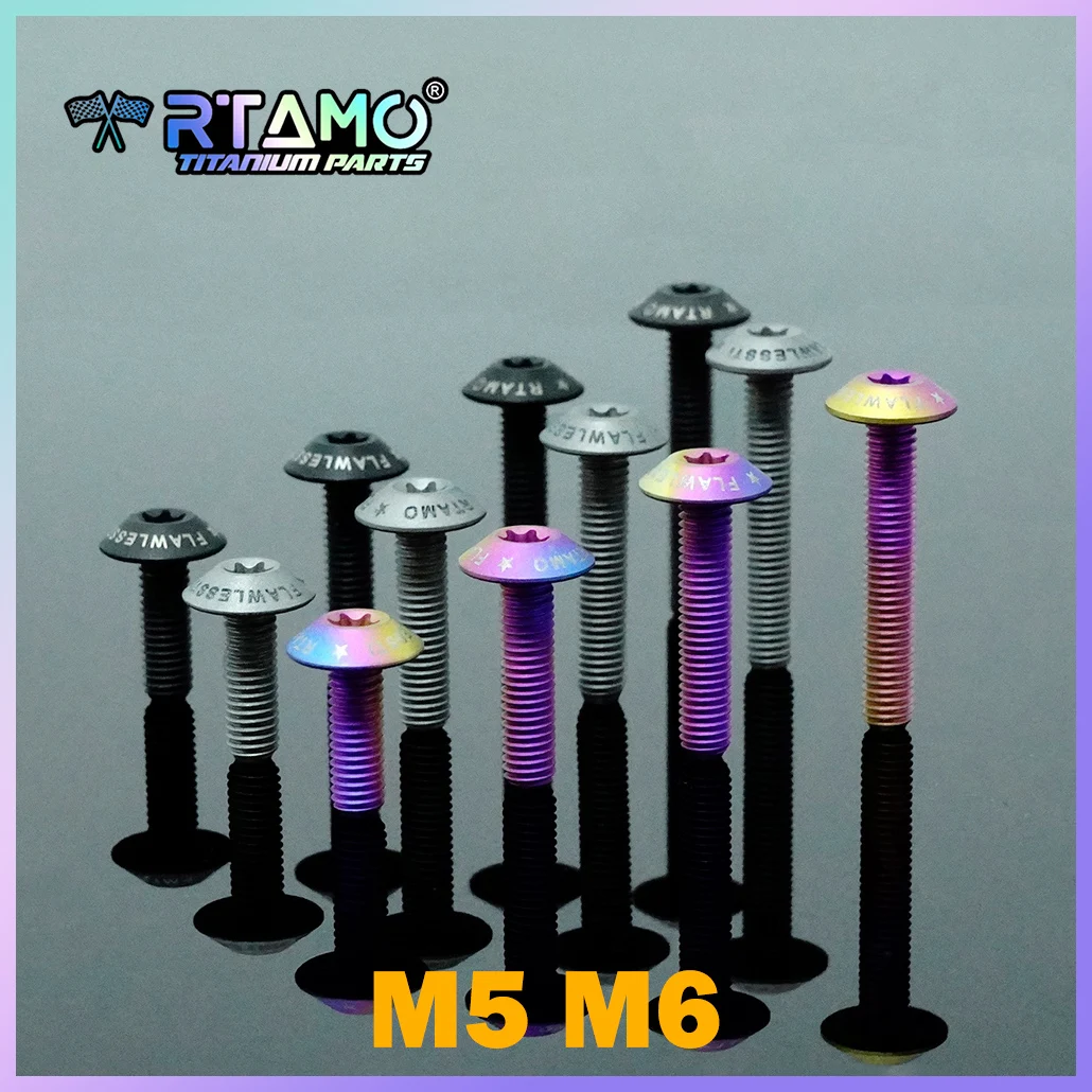 RTAMO Gr5 Ti Bolts M5/M6x12/15/20/25/30mm Umberlla Head Matte Screw Sandblasted Bolt for Bicycke Motorbike Modified