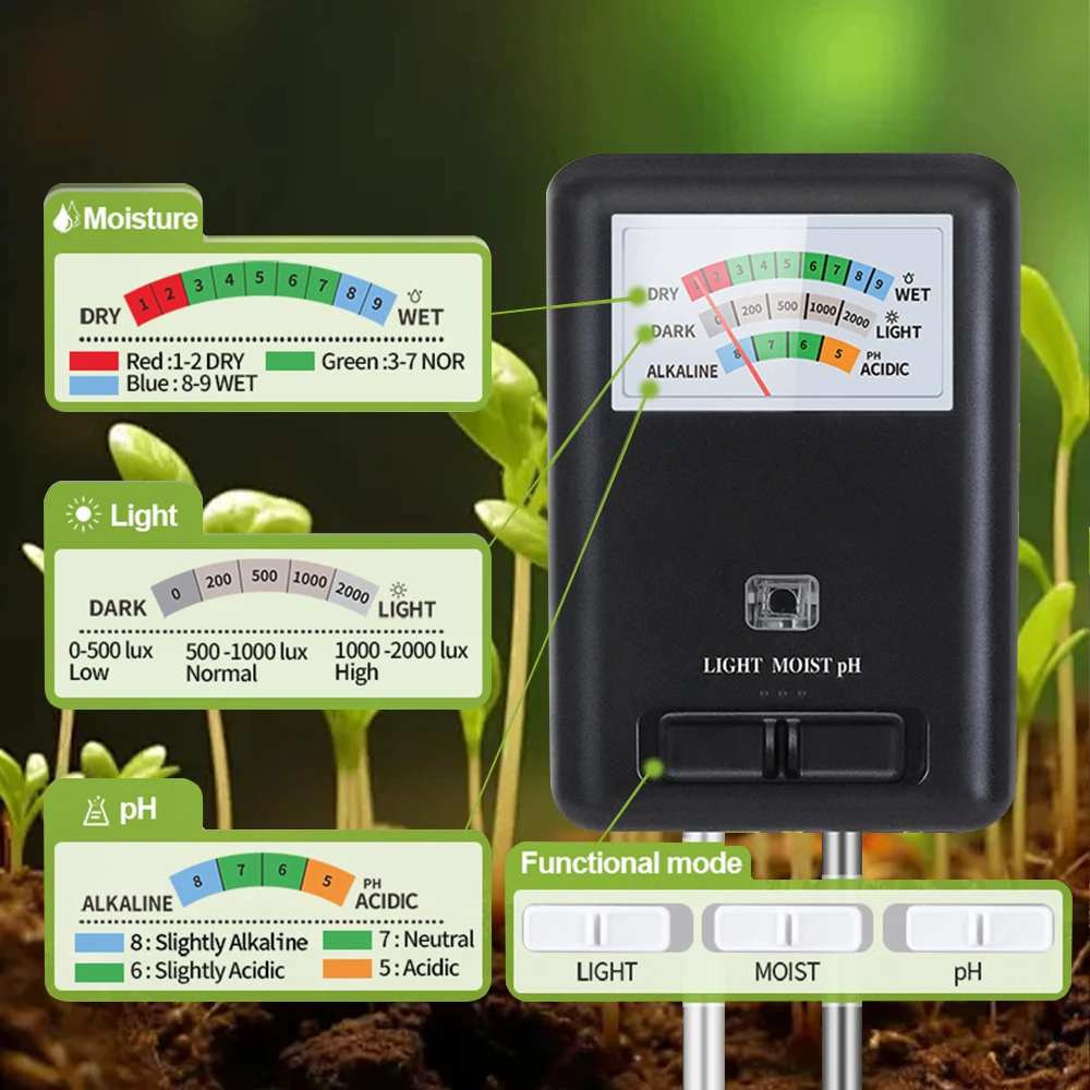 3 w 1 Wielofunkcyjny Tester Gleby Wilgoć/PH/Tester Światła Czujnik Analizator Narzędzie Do Monitorowania Ogrodnictwo Soli Analizator