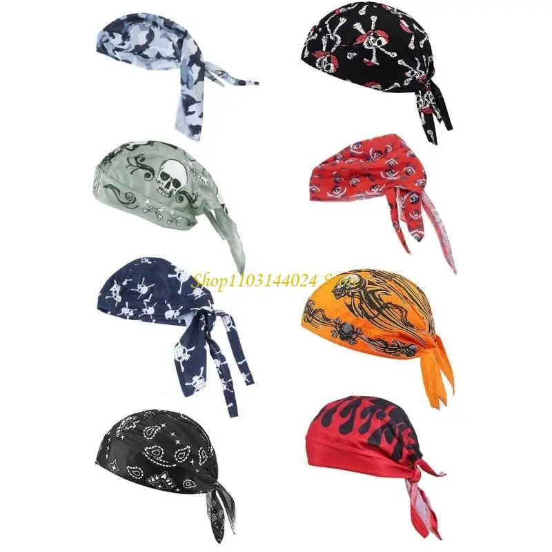 N5KE Cool Pirate Hat for Women Men Fashion Turban Cap Adjustable Jacquard Slouchy Hat