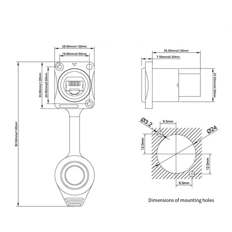 A88X Waterproof Shielded With Pushbutton RJ45 Connector No Pushbutton RJ45 Holder Portable LED Display Signal Plug Socket, Durab