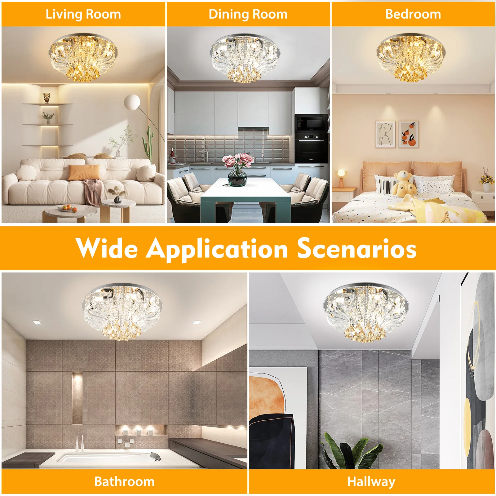 Lámpara de techo de cristal, luz LED regulable, 60x30cm