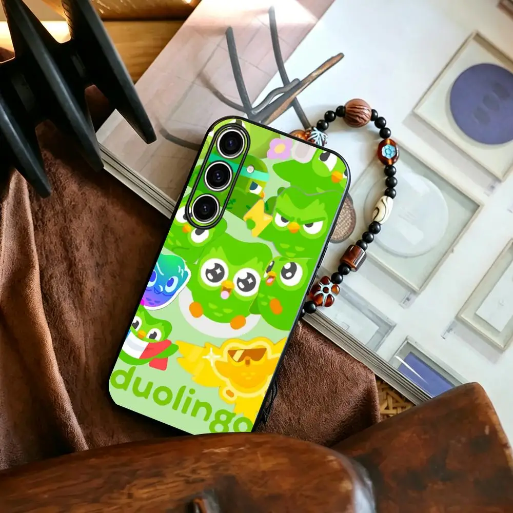 Design Duolingo Pattern Cute Phone Case For Samsung Galaxy S26 S25 S24 S23 S22 S21 Plus Ultra Fold A Soft Black