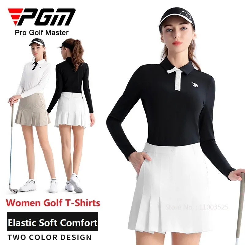 

PGM Golf Clothing Polo Collar Women Shirts Sport Ladies Long Sleeve T-shirt Elastic Slim Tops Suitable for Spring Autumn