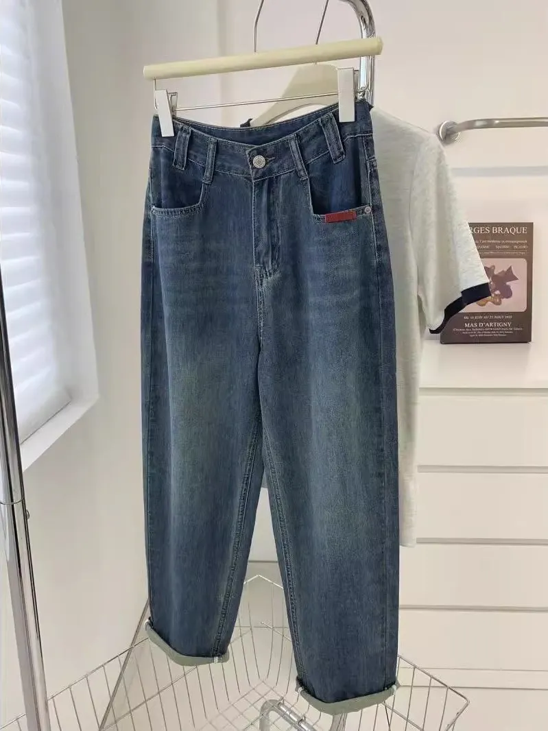 Calças Jeans Plus Size de Perna Reta, Calças Casuais Harlan para Homens e Mulheres, Jeans Soltos de Verão, Calças de Cintura Alta e Perna Larga, Moda 