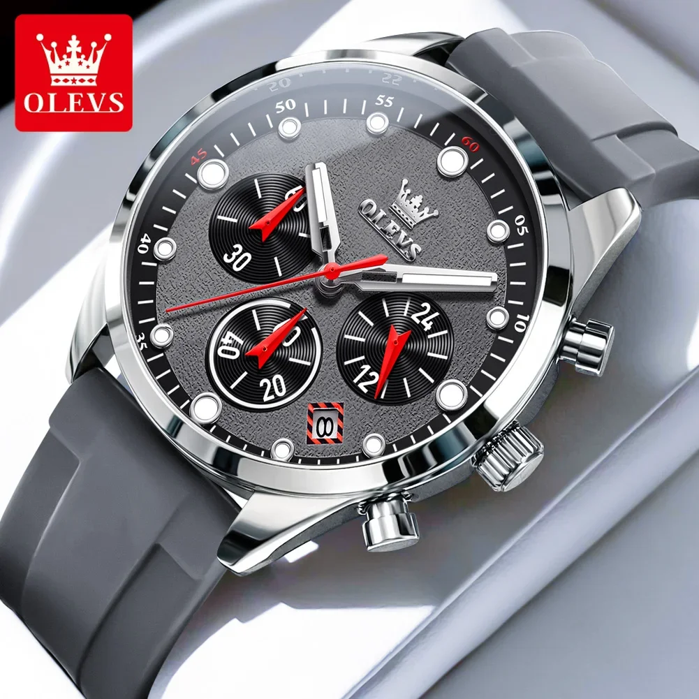 

OLEVS 5602, роскошные мужские часы, силиконовый ремешок, водостойкий светящийся хронограф, классические мужские часы, оригинальные кварцевые мужские часы