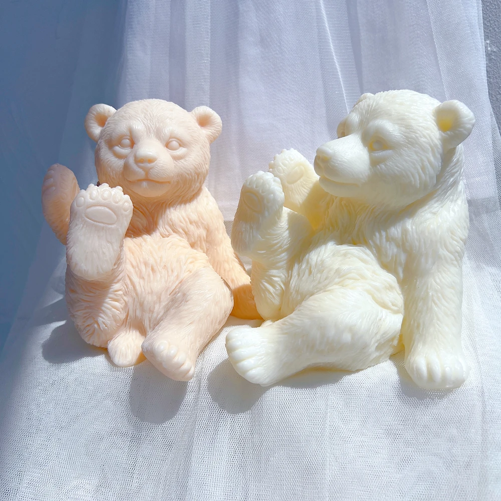 3D Animal Polar Bear Soy Wax Molds DIY Gift Animal Lover Home Decoration Mold Cute Naughty Bear Candle Silicone Mold
