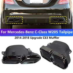 For 2015 to 2018 Mercedes-Benz C-Class W205 C63 AMG exhaust pipes with square muffler, tip nozzle carbon fiber