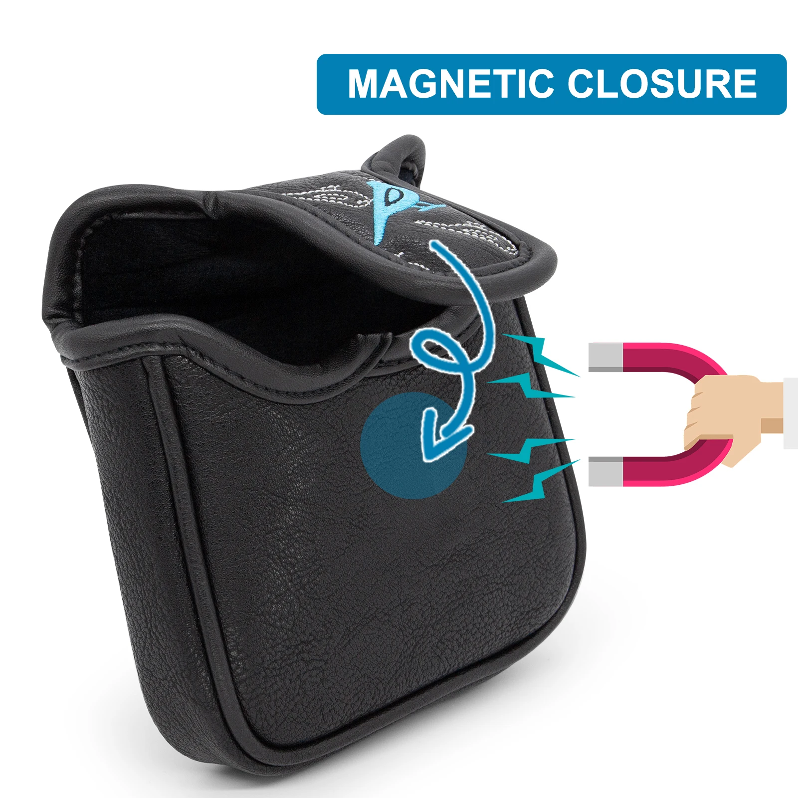 Birdie Golf Mallet Putter with Magnetic Closure, Elegant Embroidery, Premium Leather, High Quality