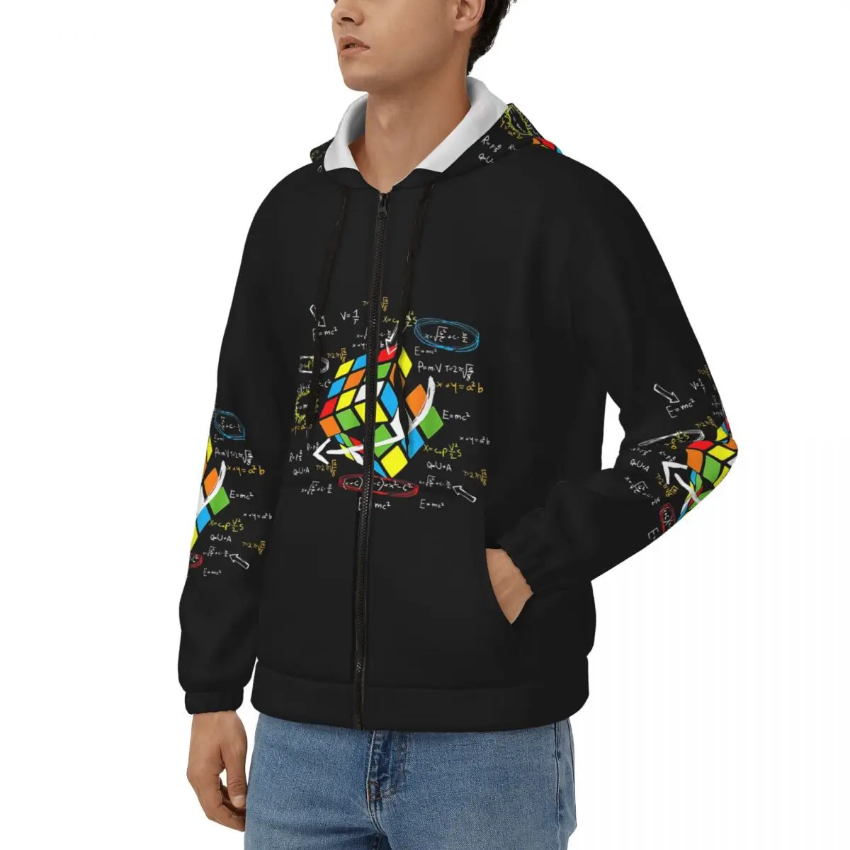 Exploding Rubix Rubiks Magic Cube Math Zipper Hoodies Harajuku Pullover Autumn Winter Men Women Sweatshirt Long Sleeve Tops