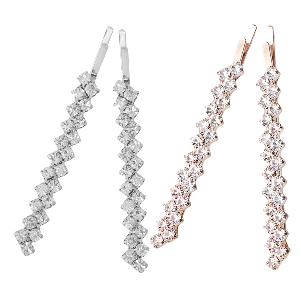 

2Pcs Crystal Rhinestone Hair Clip Barrette Black Sparkle Bangs Clip Women Girls Wedding Party Styling Accessories