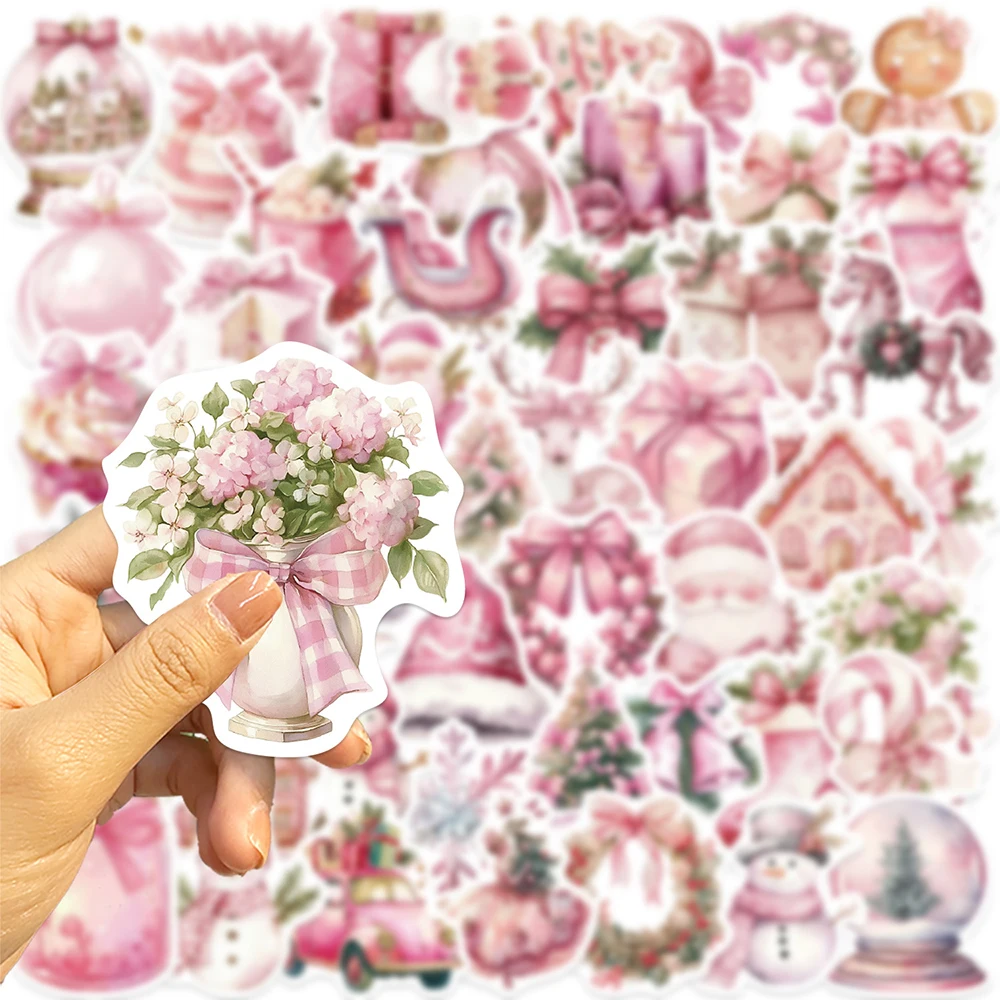 

10/30/50pcs Pink Christmas Santa Claus Stickers Vintage Aesthetic Cartoon Sticker DIY Scrapbook Suitcase Phone Decals Decoration