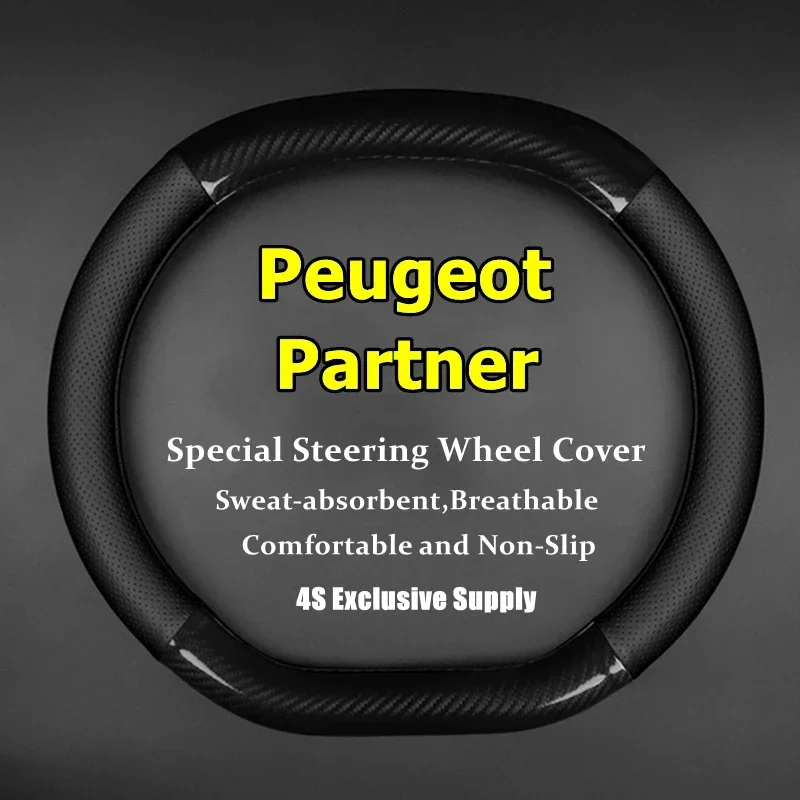 Funda delgada para volante de coche, sin olor, de cuero y fibra de carbono, para Peugeot Partner Tepee 2015 2018