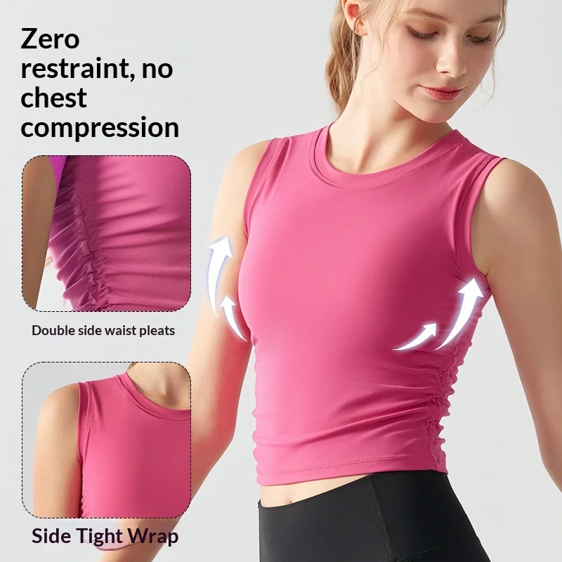 Womens High-End Pro Sports Bra, One-Piece Racerback Workout Tank Top with Double-Sided Ruched Details, Premium Gym Fitness Vest