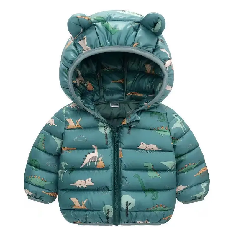 Girls Boys Jackets Kids Cartoon Print Dinosaurs Down Coats Children Spring Autumn Windproof Outerwear Baby Winter Casual Clothes