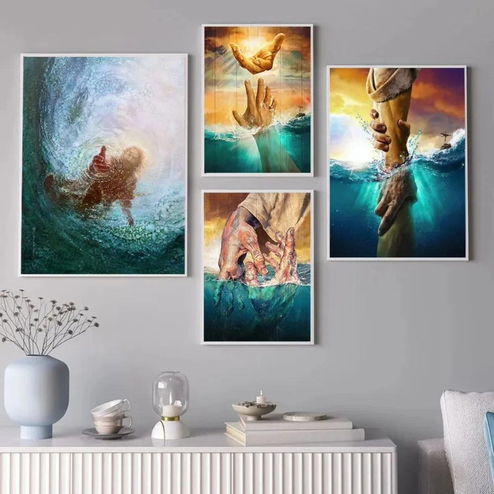 (No frame)(No frame)1pcsCanvas Painting Jesus The Hand of God Posters Christian Jesus Give Me Your Hand Wall Art Pictures Pri