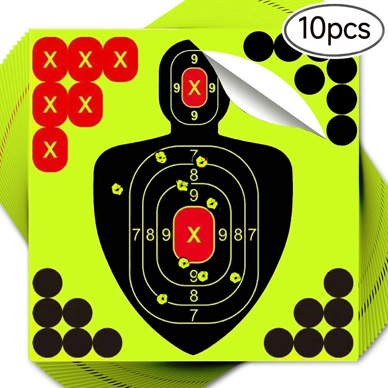 Half-Length Humanoid Shooting Target Paper, adesivo fluorescente, Apontando arma, rifle, pistola, 8 Polegada, 10pcs