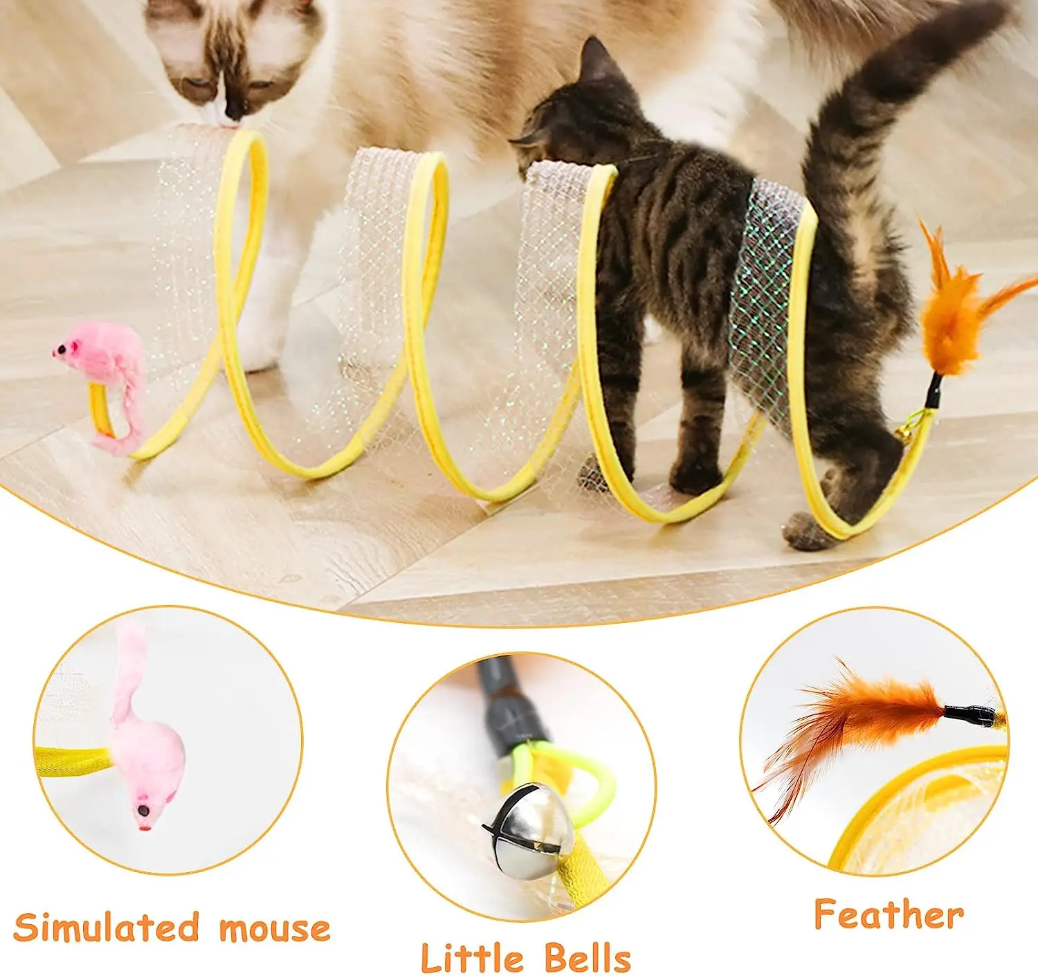 Folded Cat Tunnel S Type Cats Tunnel Spring Toy Mouse Tunnel with Balls and Crinkle Cat Outdoor Cat Toys for Kitten Cat Pets Toy