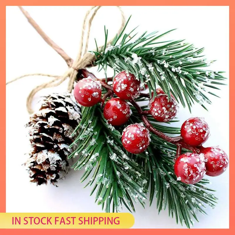 AA05 التوت الأحمر ينبع فروع الصنوبر دائم الخضرة عيد الميلاد التوت ديكور 24 قطعة الصنوبر الاصطناعي المخاريط فرع الحرفية إكليل اختيار #3