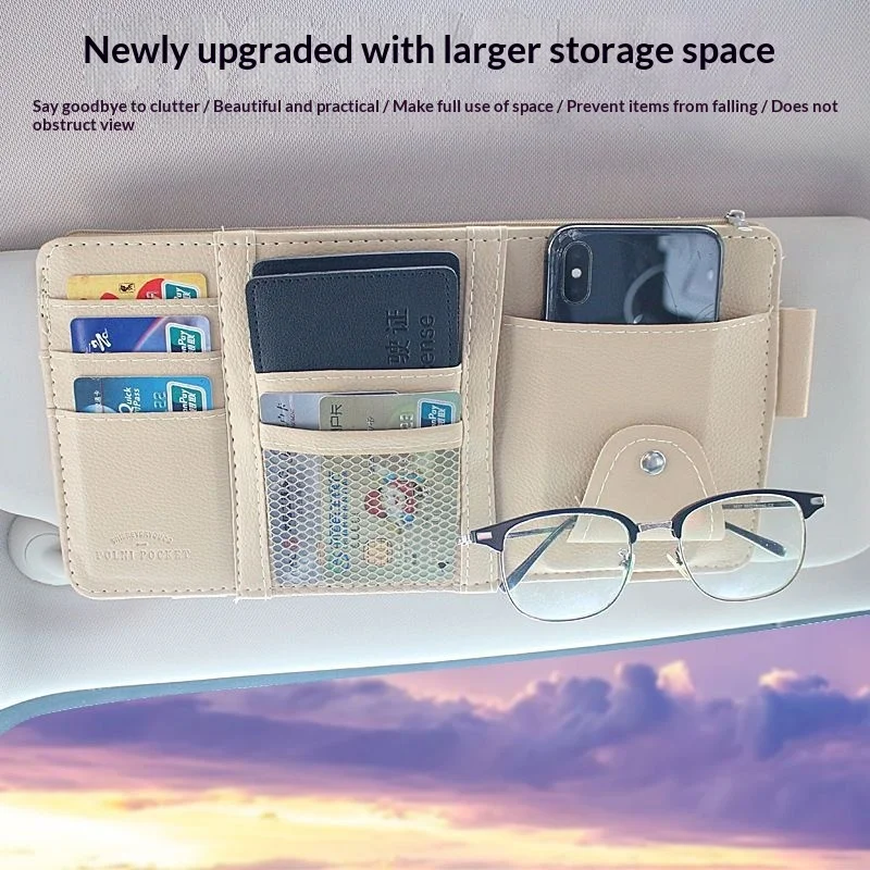 Car Sun Visor Organizer Storage Travel Multi functional Document Holder With Multi Pocket PU Leather Cards Receipts Pouch Zip