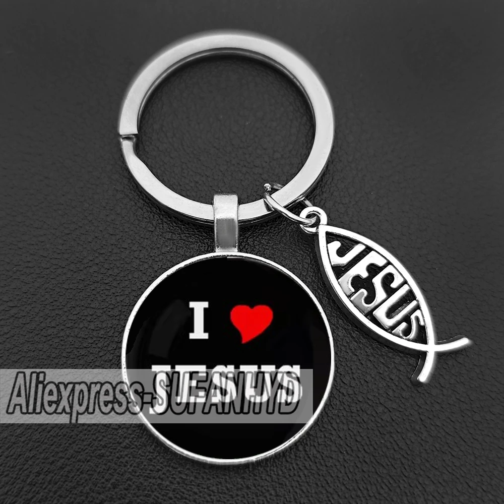 I Love Jesus Keychains for Women Christian Key Chains Cross Gift for Men