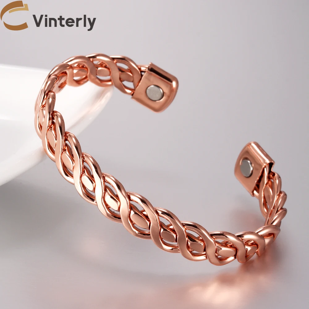 Vinterly Pure Copper Bracelets Men Magnetic Braided Whip Adjustable Bangle Arthritis Health Magnet Jewelry Metal Anti Radiation