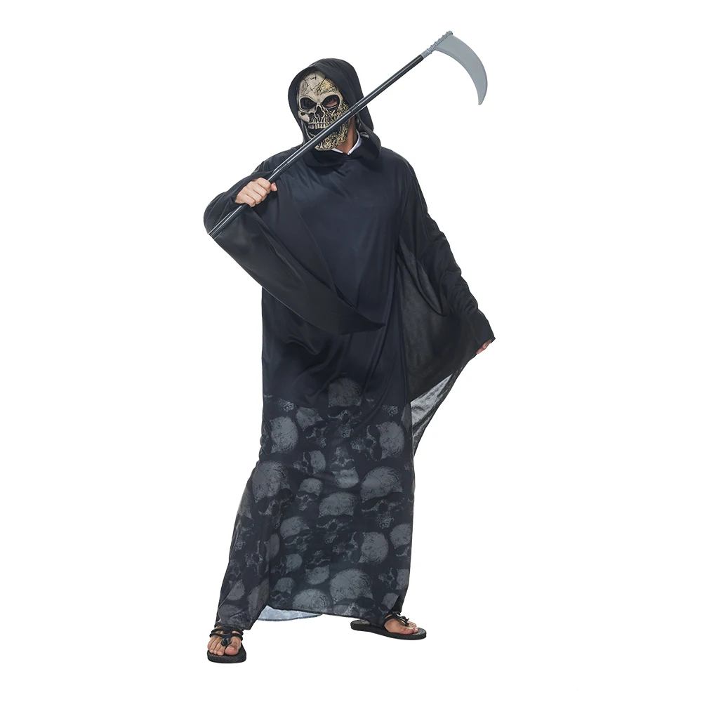 Adult The Dark Grim Reaper Halloween Costumes Men Scary Skull Ghost Cosplay with Mask Carnival Easter Purim Fancy Dress