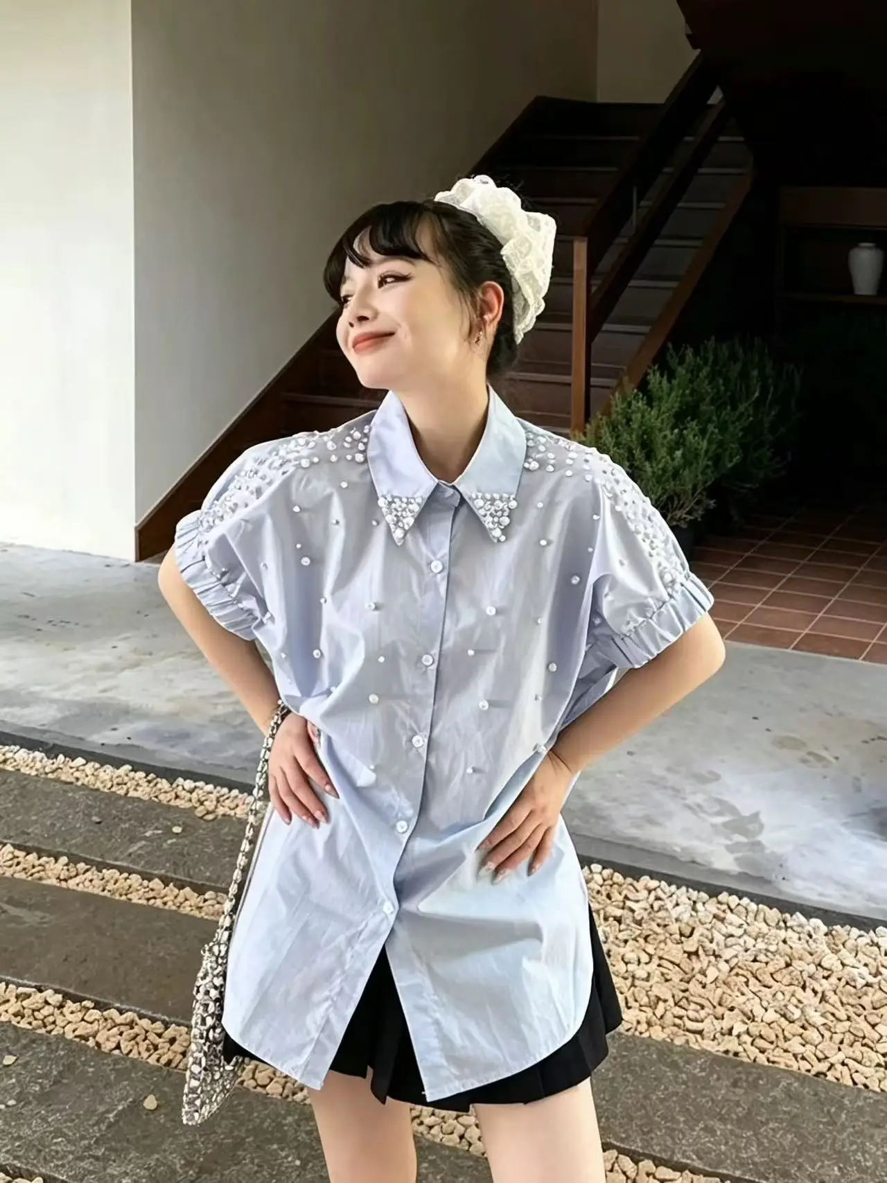 

Luxury Design Summer Cotton Shirts Blouses for Women's Loose Casual Elegant Top Woman Clothes Korean Popular Clothes