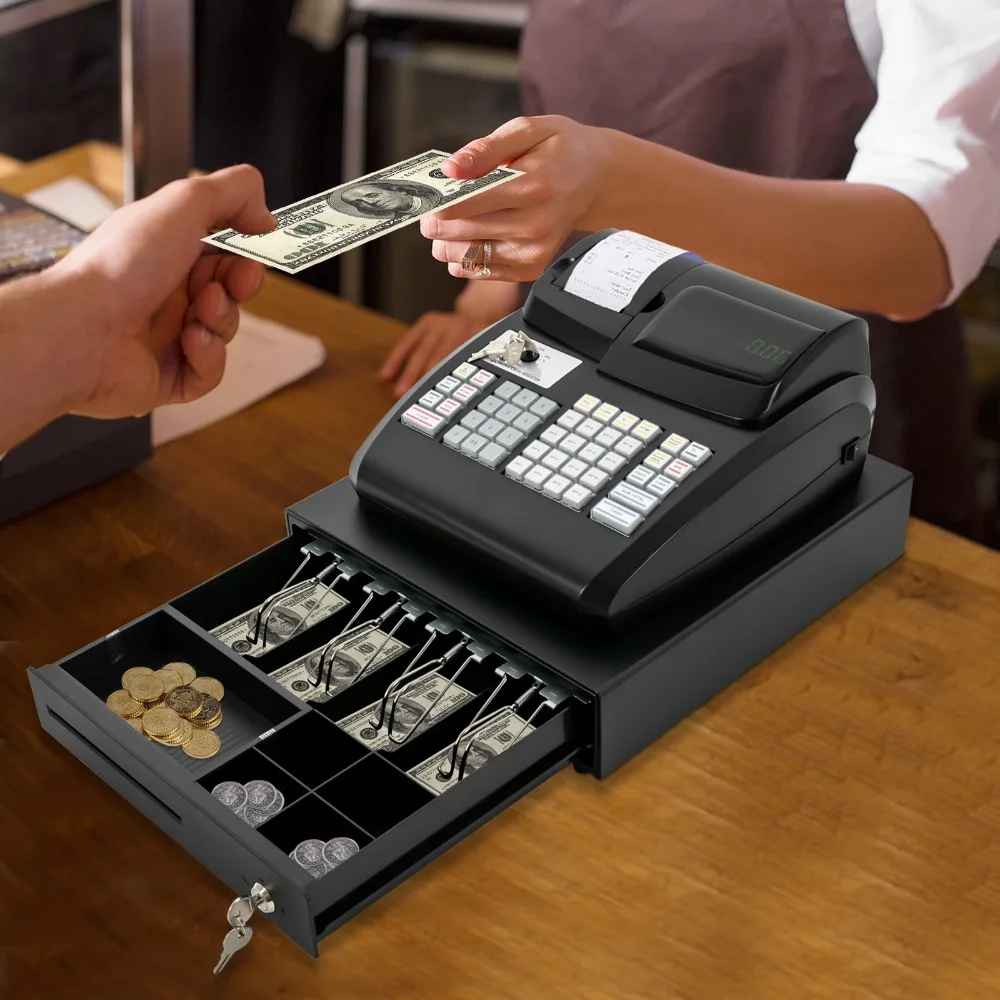 

47 Keys Thermal Cash Register Commercial Electronic Cash Register with 6 Digital LED Drawer Box for Retail Supermarket