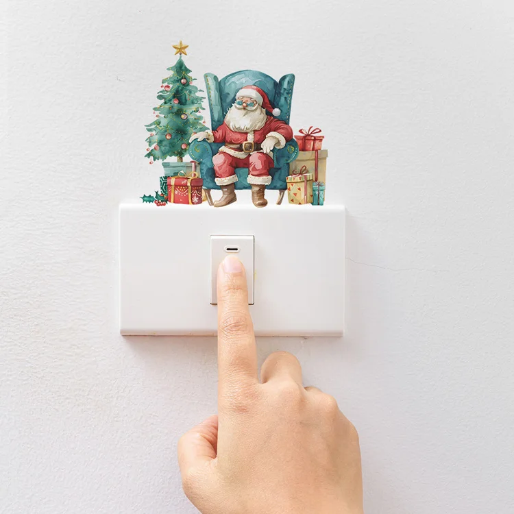 Cartoon Weihnachtsmann Schalter-Aufkleber, Wanddekoration, Tapete, Festliche Heimdekoration, Selbstklebende Neujahrs-Dekorationen – Detail 6