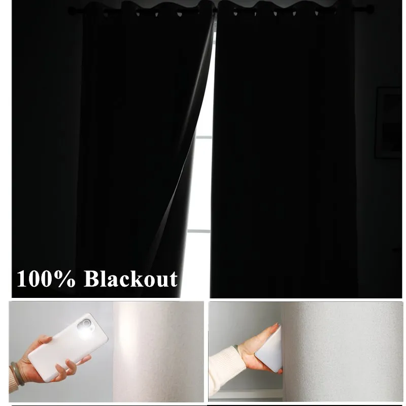 100% Full Blackout Double Linen Like Bedroom Curtains Thermal Insulated Total Blackout Living Room Curtain