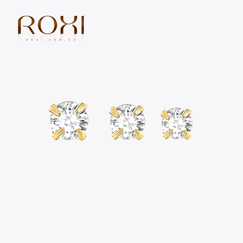 ROXI INS Mini Four-claw Zircon Crystal Stud Earrings for Women Piercings Pendientes 2.5mm/3mm/3.5mm 925 Sterling Silver Earring