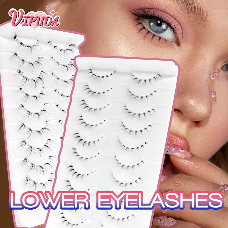 10 pares de cílios inferiores Pack sob os cílios macios cílios inferiores 100% Handmade Clear Band Manga Bottom Lashes Maquiagem Ferramentas