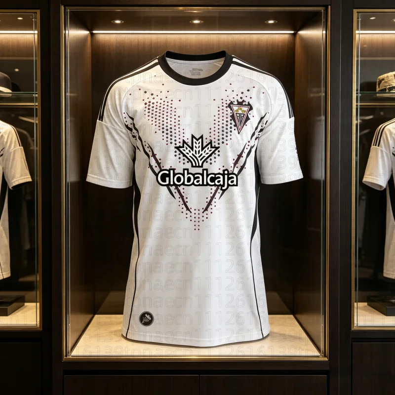 Soccer Jersey - White with Red & Black Details Globalcaja Sponsor Club Badge Official Football Shirt for Fans Family Kids Tees