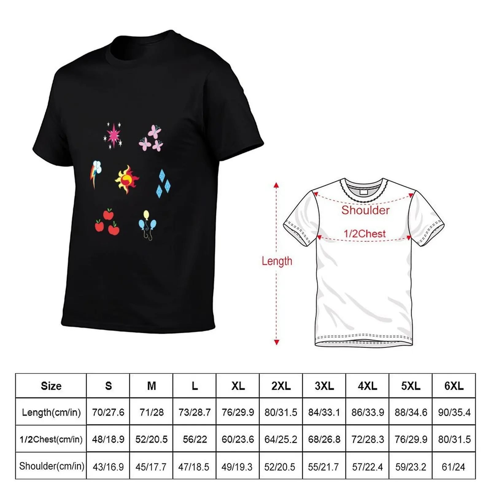 Elements of Harmony (7) Stars Rainbow Butterfly Diamond Ballons Apples Sun Fire MLP Cutie Mark Sign T-Shirt view 5
