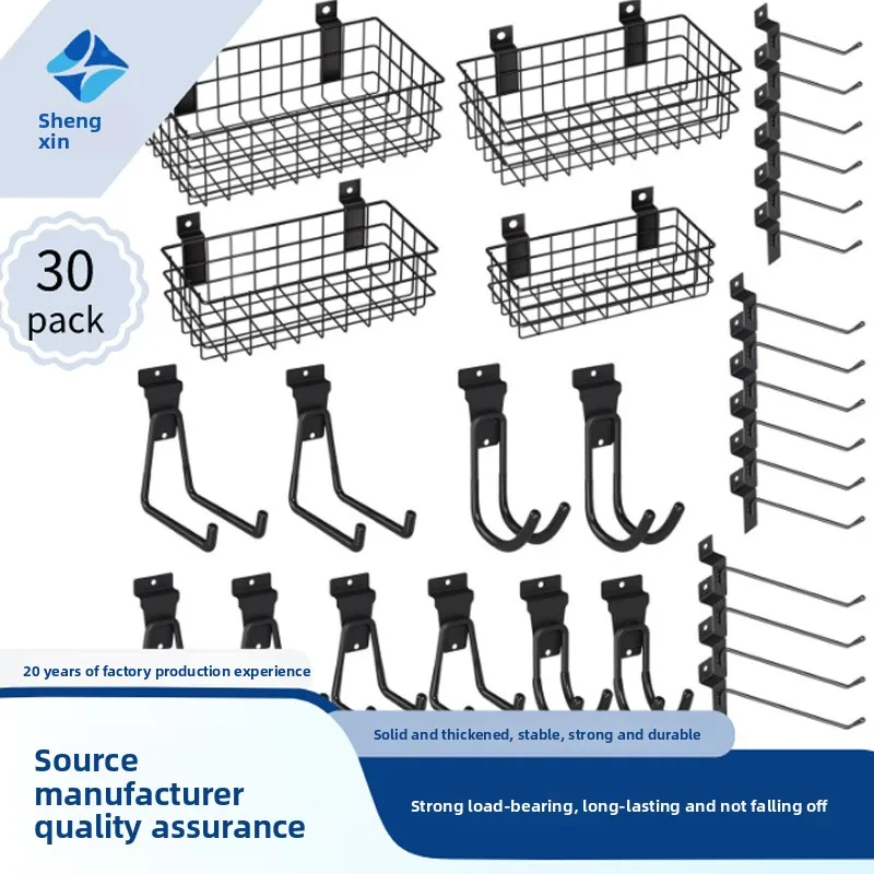 30 Pack Heavy Duty Slatwall Hooks Garage Wall Storage Organizer Set Iron Tool Hanging Rack for Workshop Shed and Home