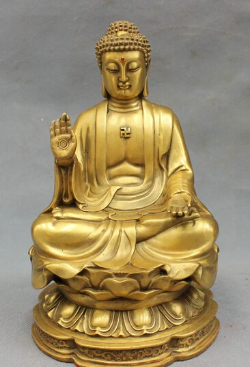 

wholesale factory 8" Tibet Pure Brass Joss Pray Bless Lotus Shakyamuni Sakyamuni Buddha Statue