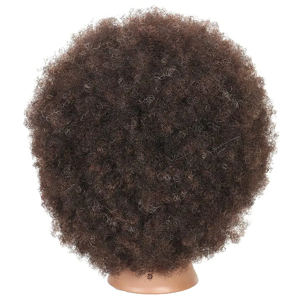 Cabeça de manequim afro 100% cabelo real traininghead estilo cabeça trança cabelo bonecas cabeça para praticar sobrancelhas e tranças 6 polegadas