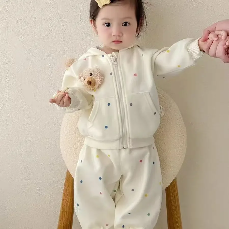 

Baby and Girls' Clothing Set Spring and Autumn New Children's Hooded Coat+Pants Two Piece Set