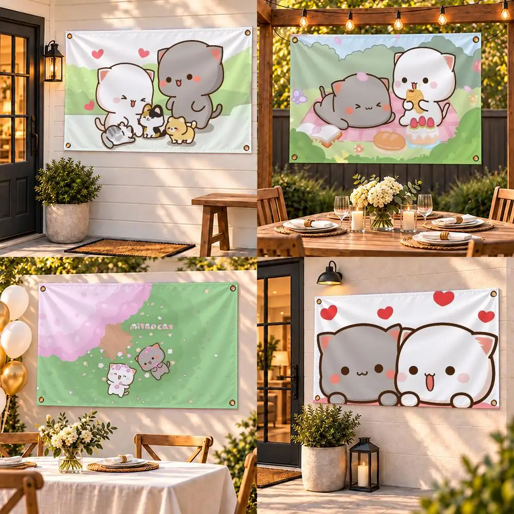 P-Peach Cat Flags Custom Wall Hanging Background Art Banner For Bedroom Home Living Room Outdoor Decor