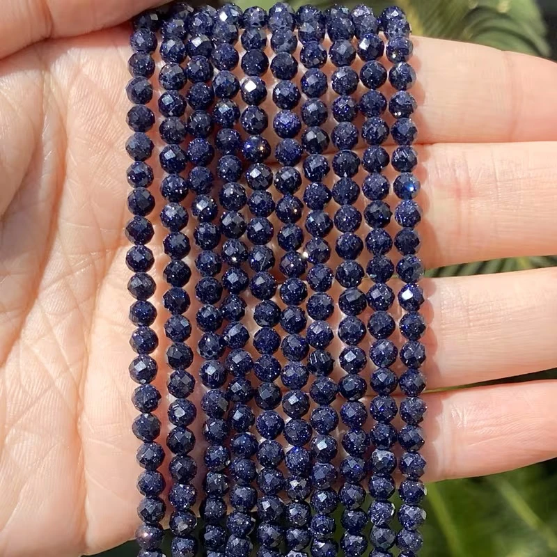 2 3 4mm Natursteinperlen, facettierte blaue Sandstein-Aquamarin-Jade-Perlen für die Schmuckherstellung, DIY-Armband, Halskette, Zubehör – Detail 4