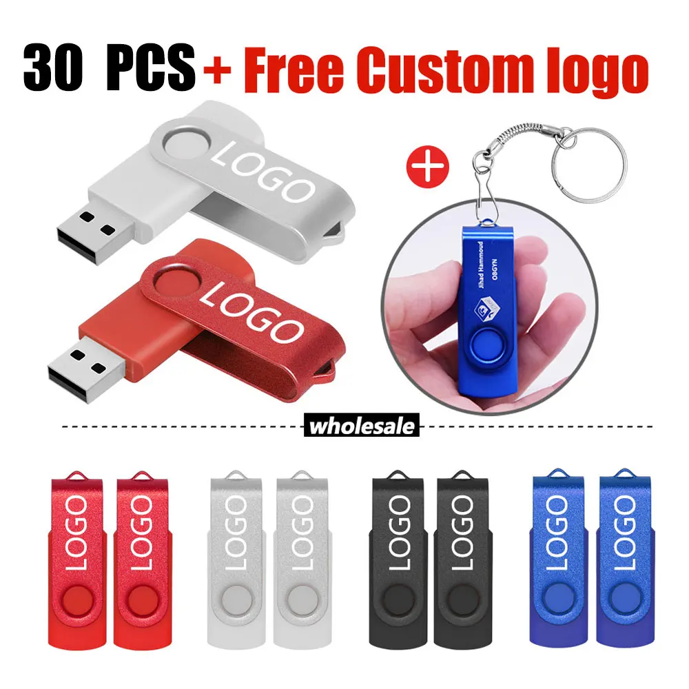 

30PCS/lot Metal USB 2.0 flash drive 64GB 32GB 16GB 8GB 4GB Pen Drive USB Flash pendrive u disk cle usb memoria stick for Gift