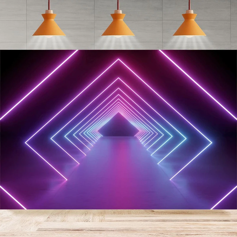 

Photography Backdrop Futuristic Square Neon Lights Tunnel Decades Party Background The 80 90's Disco Party Banner Studio Props