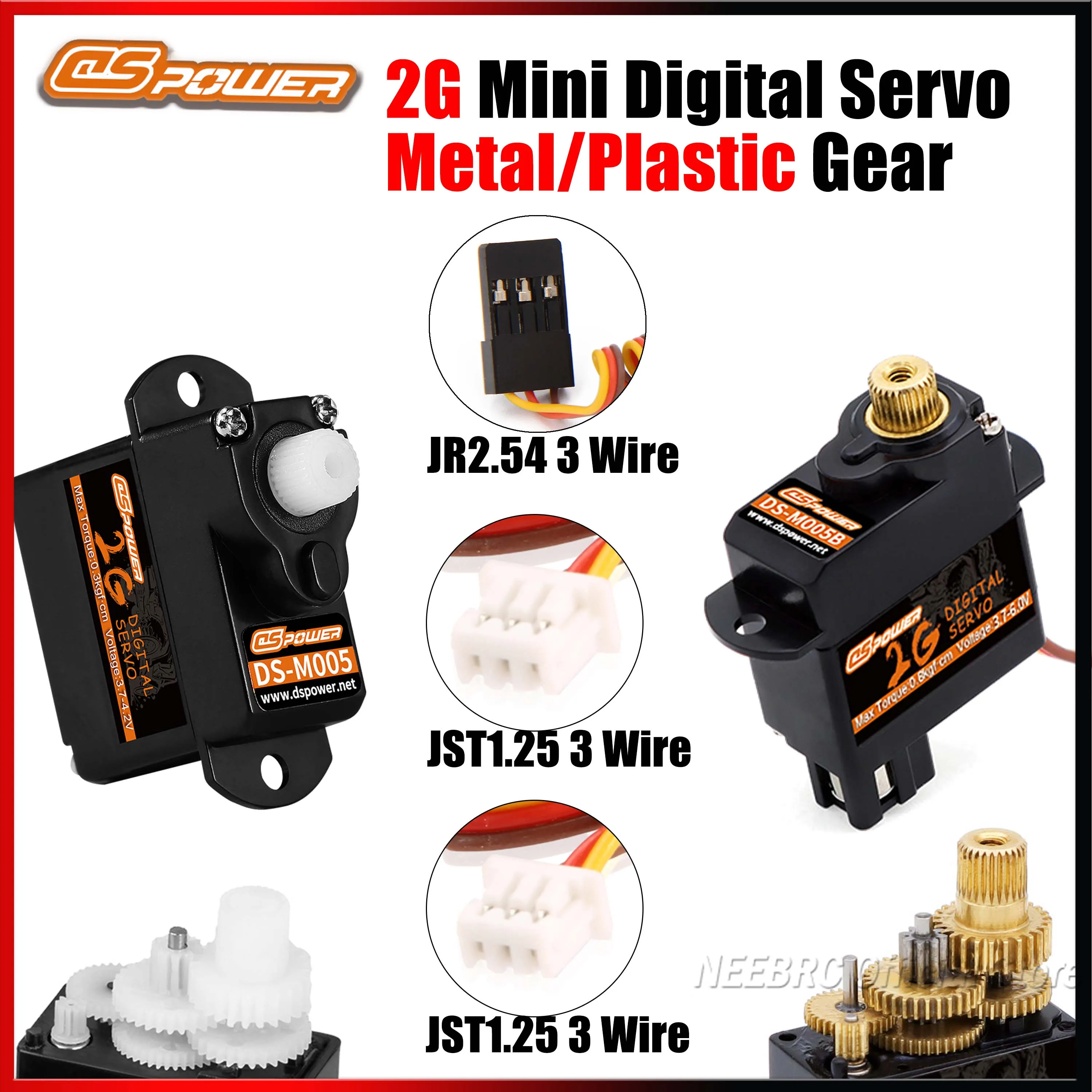 DSpower 2G Metaal/Plastic Gear Coreless Motor Micro Digitale Servo JR/JST1.25/JST1.0 Plug voor 1/24 RC Auto Boot Vliegtuig Robot Onderdelen